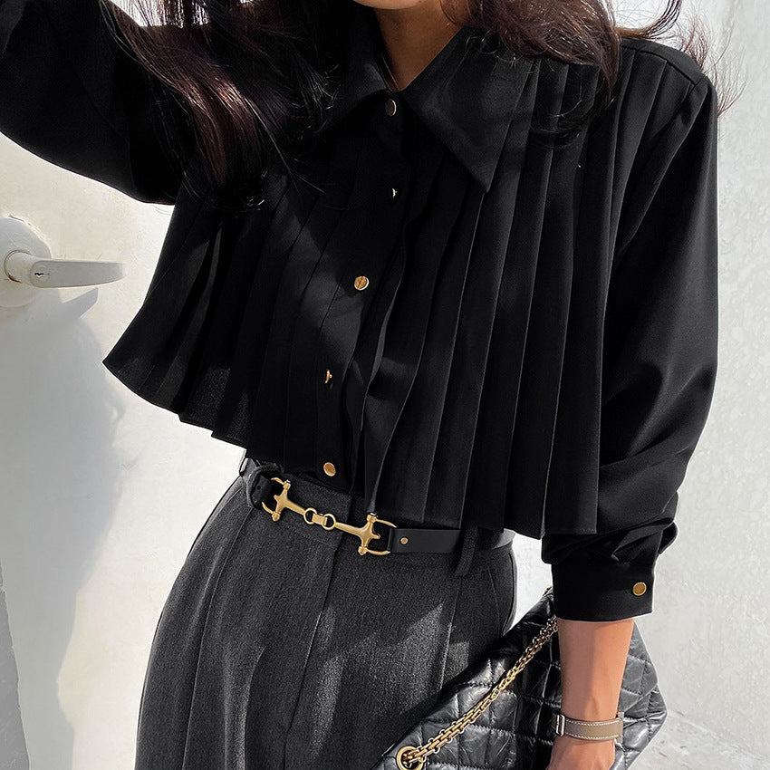 Sandra | Elegante plissierte Bluse mit Knöpfen