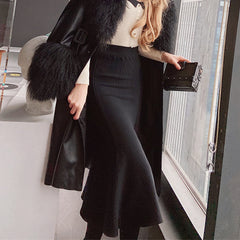 High-Waist Fishtail Thread Detail Skirt