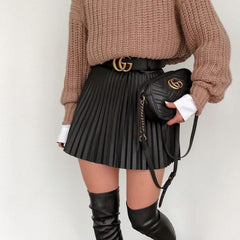 Winter Draped Mini Pleated Knit Skirt