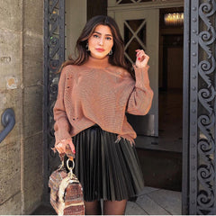 Winter Draped Mini Pleated Knit Skirt
