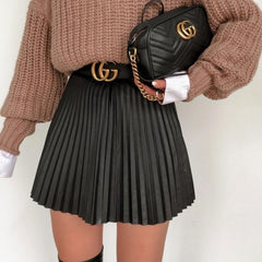 Winter Draped Mini Pleated Knit Skirt