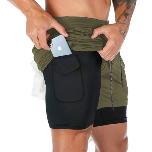 Men's fitness shorts with double layer-3