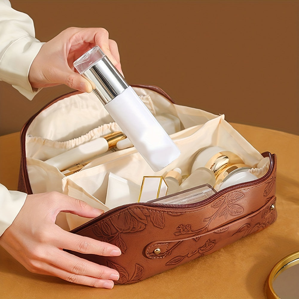 Camila | Floral embossed and spacious storage cosmetic bag 3