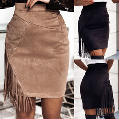 Suede Fringe Detail Mini Skirt