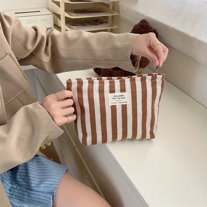 Olive | Striped Cosmetic Makeup Travel Bag 2