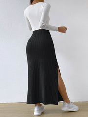 Side-Slit Knit Maxi Skirt