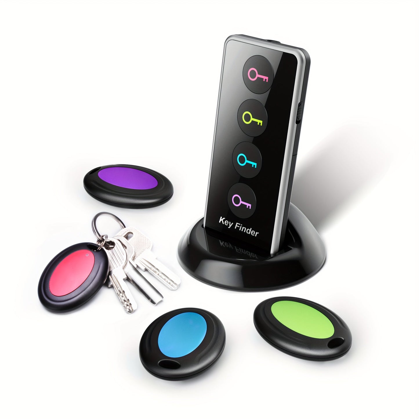 4-in-1 key finder with LED flash and color-coded recipient compact key Locator for keys, remote controls and more 5