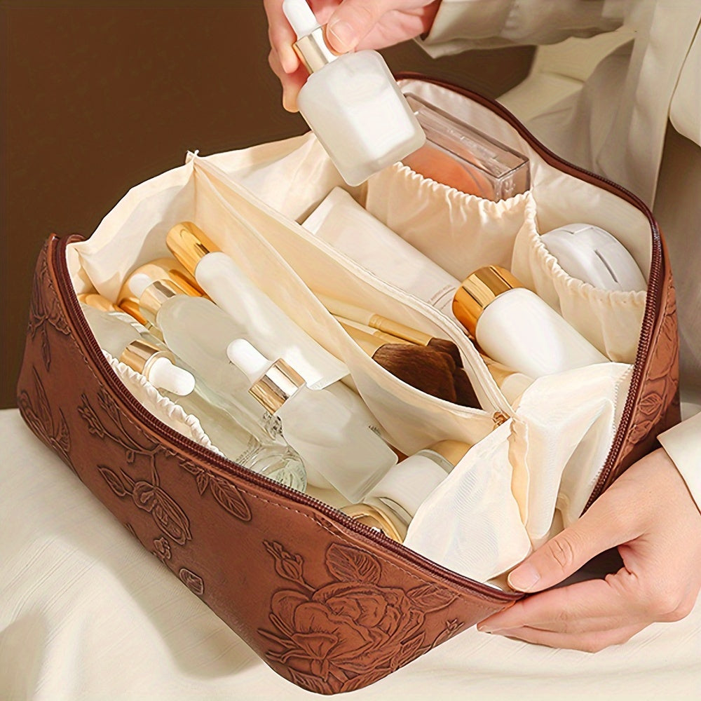 Camila | Floral embossed and spacious storage cosmetic bag 5
