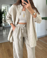 AMY | Comfy Button-up Blouse and Pants Set-2