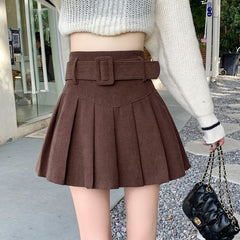 Corduroy Pleated Mini A-Line Skirt