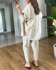 AMY | Comfy Button-up Blouse and Pants Set-4