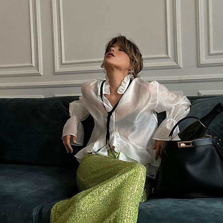 Blouse professionnelle à manches cloche - Élégance d'inspiration française