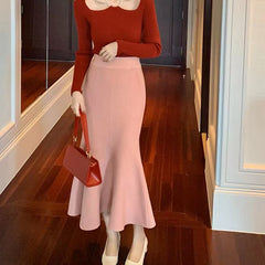 High-Waist Fishtail Thread Detail Skirt