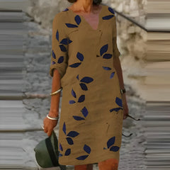 ELIZA | Summer dress with leaf pattern-4