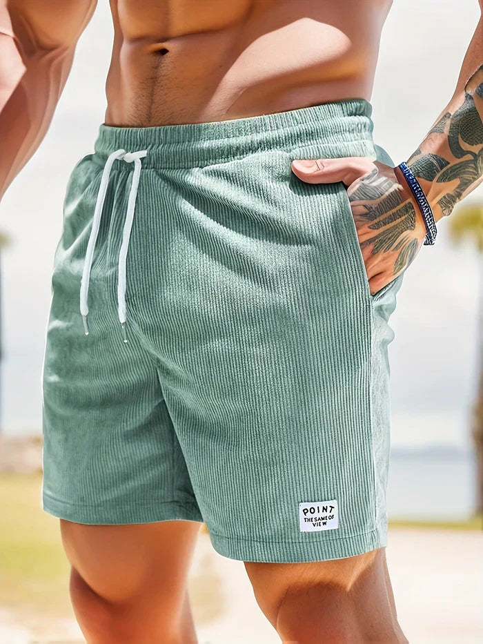 Men's Casual Shorts - Elastic Waist - Adjustable Drawstring - Textured Fabric-3