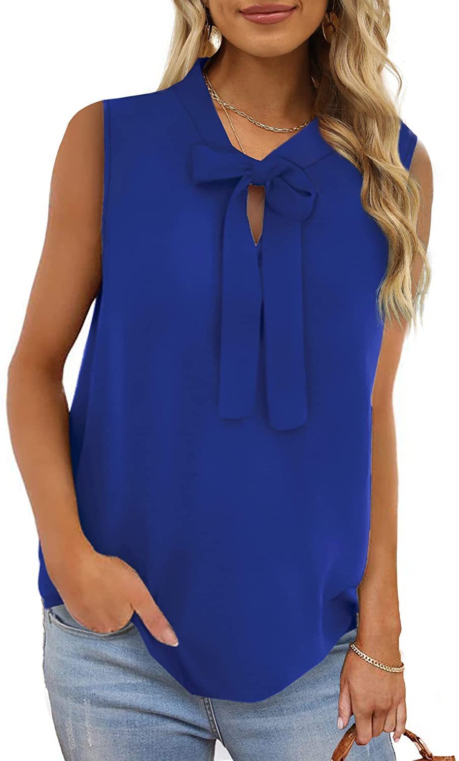 Ärmellose Bluse mit Fliege - Verfeinerte professionelle Eleganz