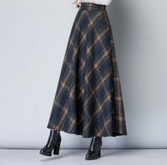 Linda | Elegant Plaid A-Line Midi Skirt