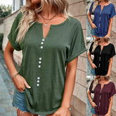 Bluse mit V-Ausschnitt und Knopfdetail - Sommerliches Berufskleidungs-Essential