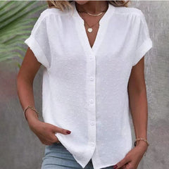 Phoebe | Luftige Bluse mit Knopfleiste und V-Ausschnitt