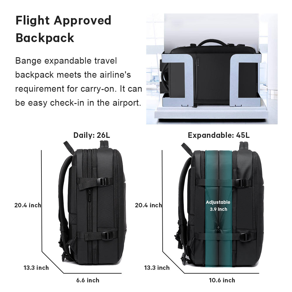 BANGE 45L Business Travel Backpack, Carry-on Luggage Backpack, Durable Convertible Travel Bag, Fits 17.3-inch Laptop, for Men and Women 3