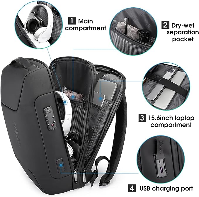 BANGE Anti-Theft Backpack with USB Charging Port, Lightweight Business Backpack for Men and Women 2