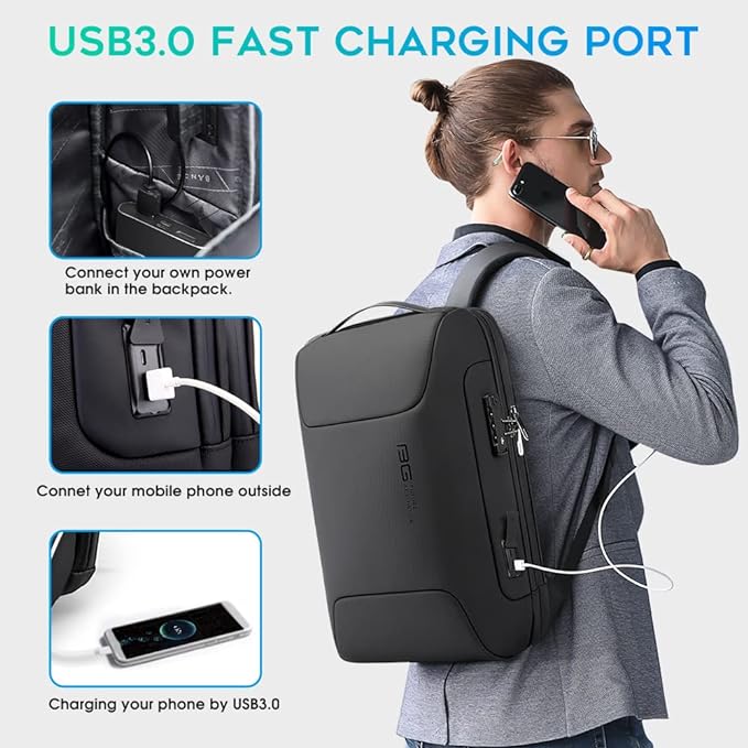 BANGE Anti-Theft Backpack with USB Charging Port, Lightweight Business Backpack for Men and Women 4