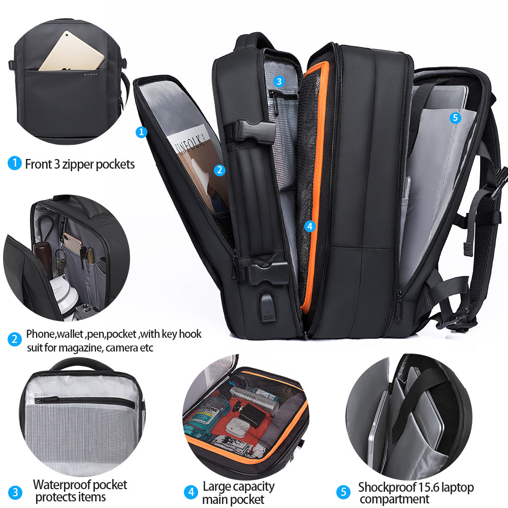 BANGE Business Trip Travel Waterproof Expansion Backpack Flight Approved Carry-On Luggage Backpack 2