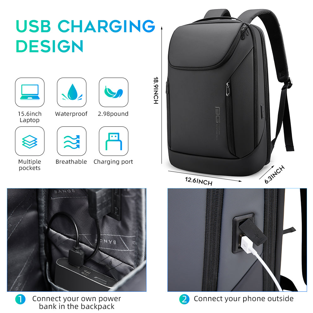 BANGE Business Waterproof Backpack Suitable for 15.6 inch Laptop Backpack with USB Charging 3