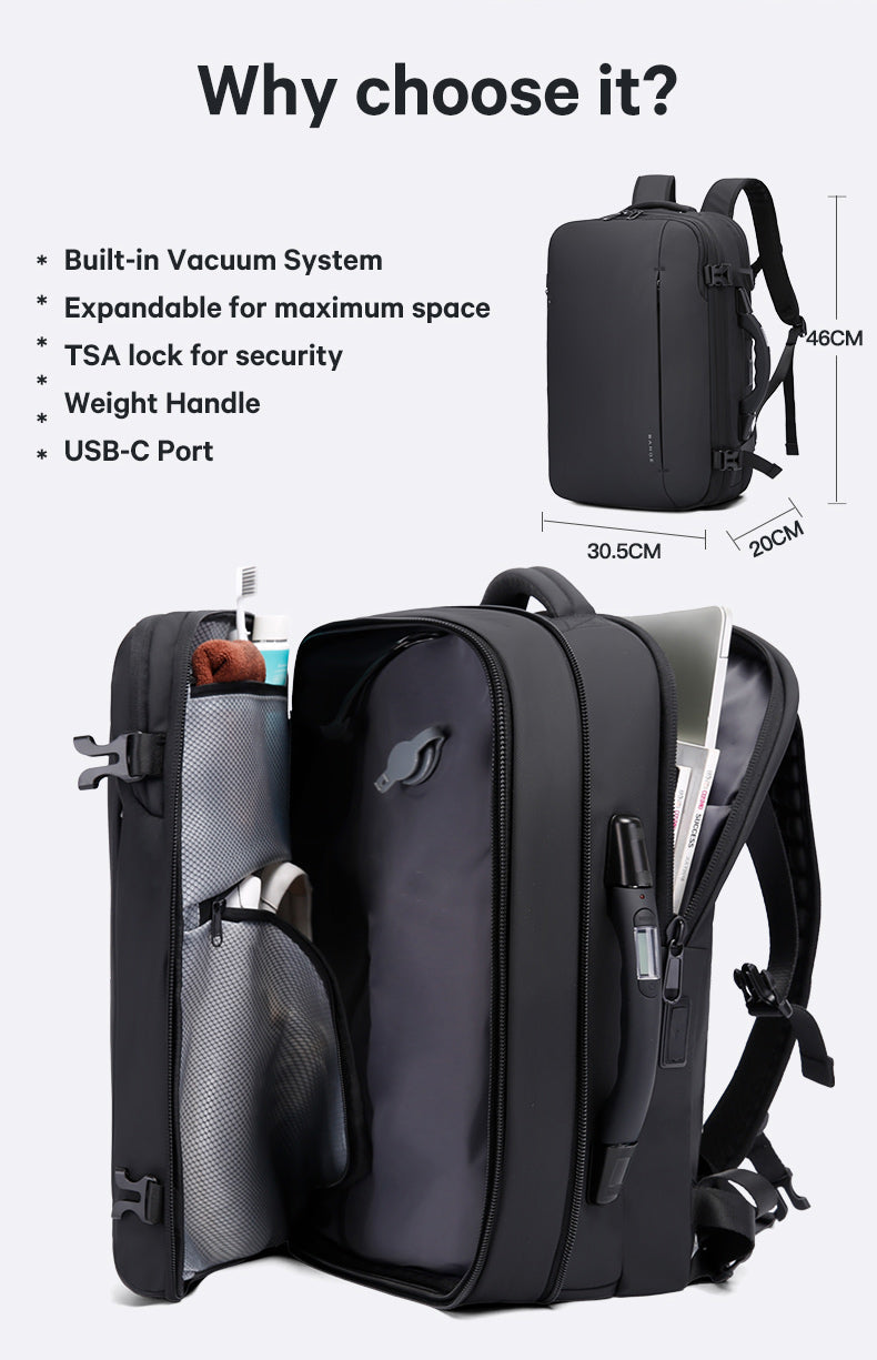 BANGE Hot Sale New Arrival 50L USB TSA Lock Weight Handle Waterproof Men Vacuum Compression Laptop Backpack 3