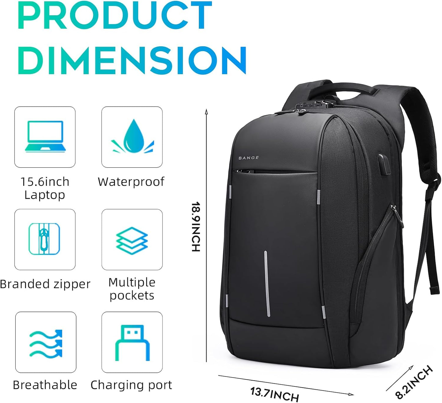 BANGE Lightweight Travel Backpack, Laptop Backpack for 15.6 inch Notebooks, Fashionable Work Backpacks for Everyday Use for Men and Women 4