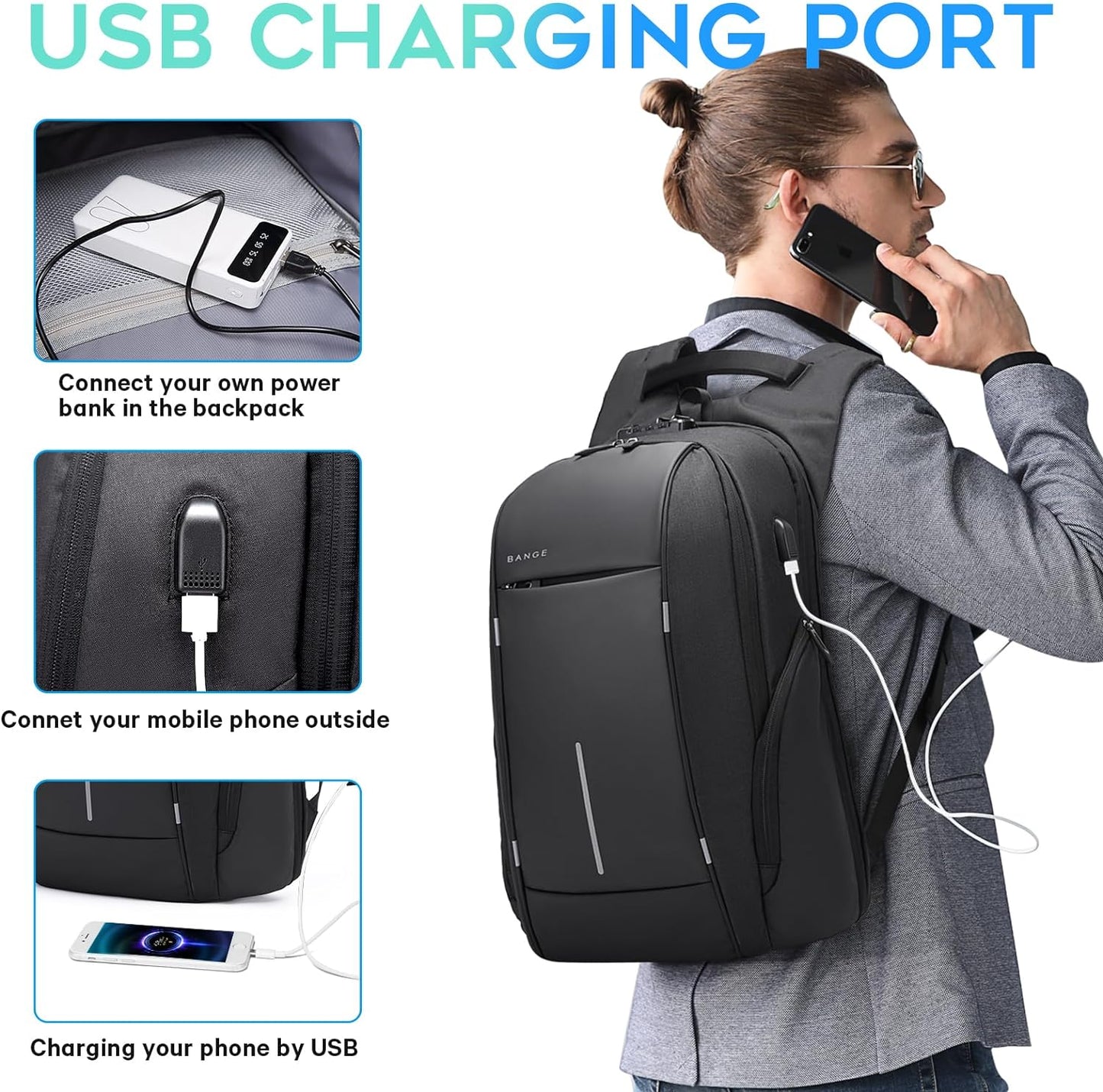 BANGE Lightweight Travel Backpack, Laptop Backpack for 15.6 inch Notebooks, Fashionable Work Backpacks for Everyday Use for Men and Women 5