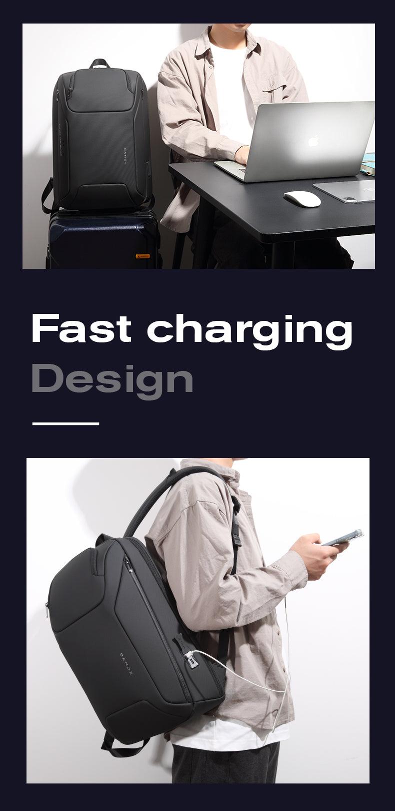 BANGE Minimalist Commuter Business Backpack with USB Port 7