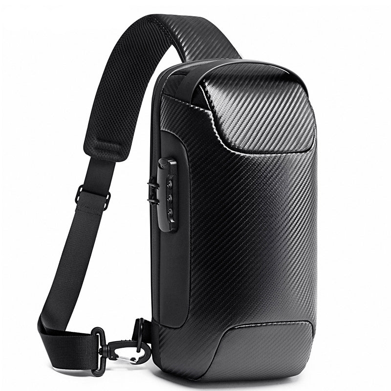 BANGE Sling Backpack, Anti-theft Carbon Fiber Messenger Bag 0