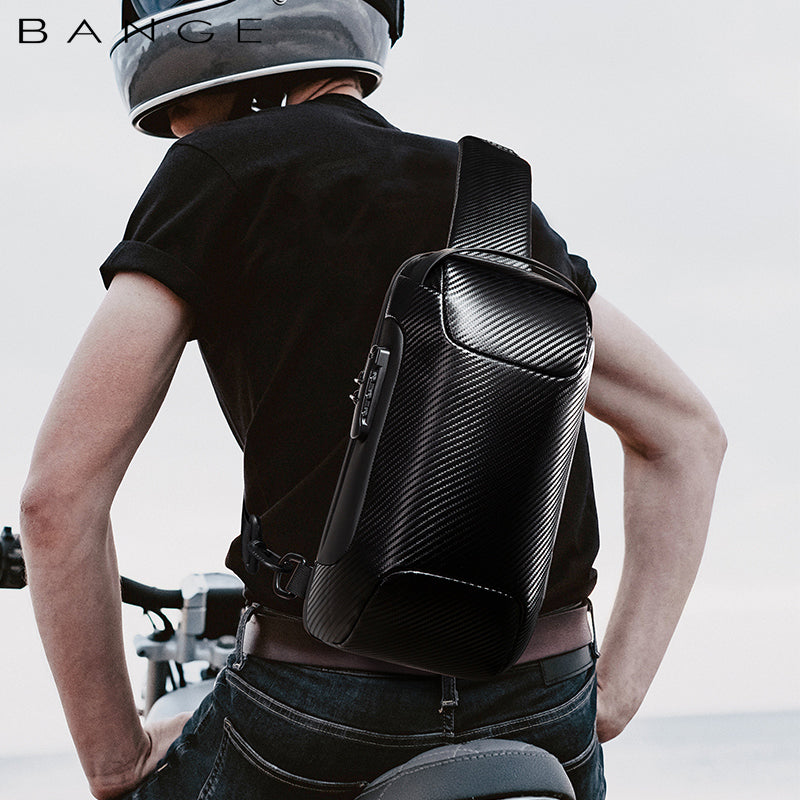 BANGE Sling Backpack, Anti-theft Carbon Fiber Messenger Bag 1