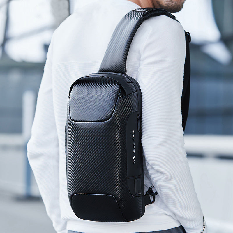 BANGE Sling Backpack, Anti-theft Carbon Fiber Messenger Bag 7
