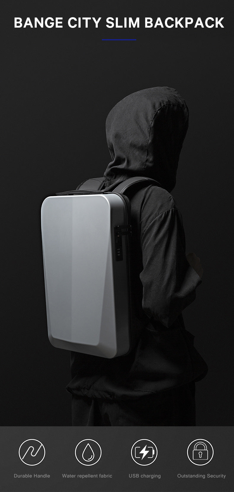 BANGE Tech Anti-theft hard-shell business backpack with TSA lock and USB charging port 2