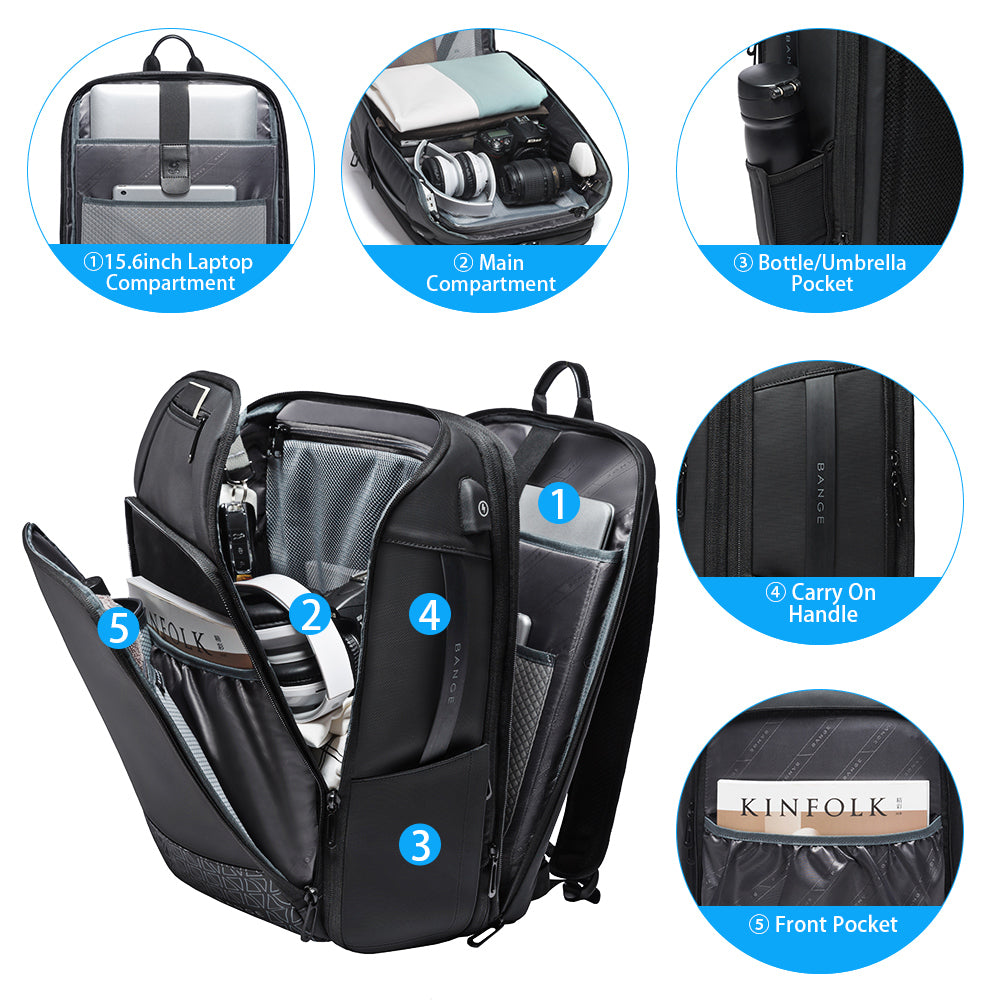 BANGE Travel Backpacks, Weekender Carry-On Backpack, Waterproof Men's Business Laptop Backpack for 15.6 inches 2
