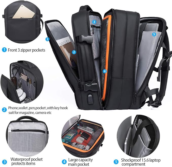 BANGE Weekender Carry-On Backpack, 45L Expandable Travel Backpack for Airplanes, Convertible Backpack Briefcase for Travel, Water-Resistant 17.3" Laptop Backpack for Men and Women… 1