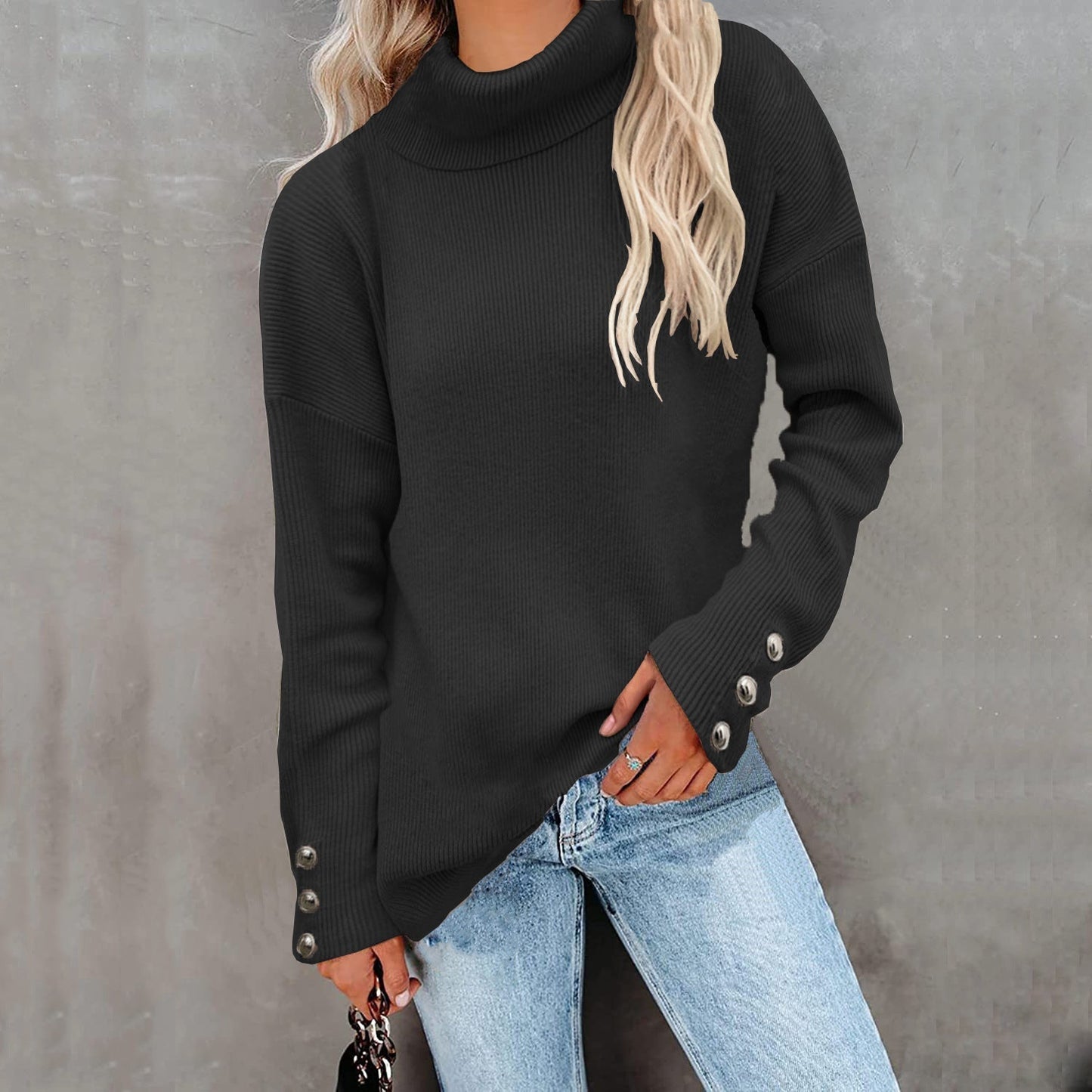 Casual turtleneck sweater for women | With button cuffs 4