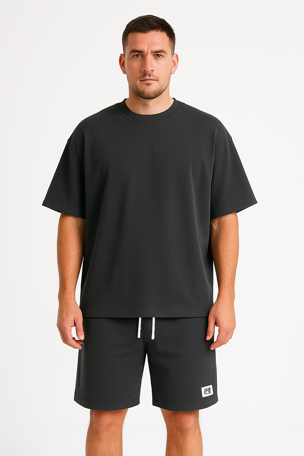 Men’s Athletic Set – Relaxed Fit – Short Sleeve Top & Drawstring Shorts – Breathable Cotton-3