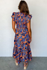 Chic Boho Floral Ruffle Dress with V-Neckline-2