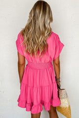 Chic Ruffled V-Neck Smock Dress with Elegant Pleated Sleeves-2