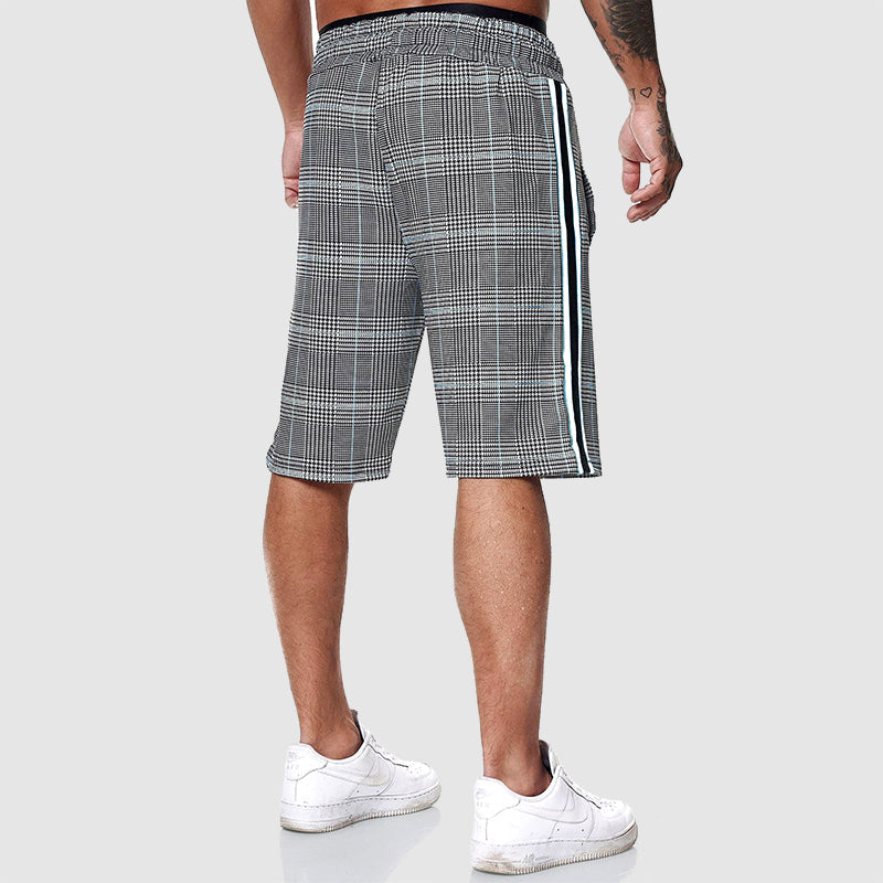 Men's drawstring checkered shorts with elastic waistband-4