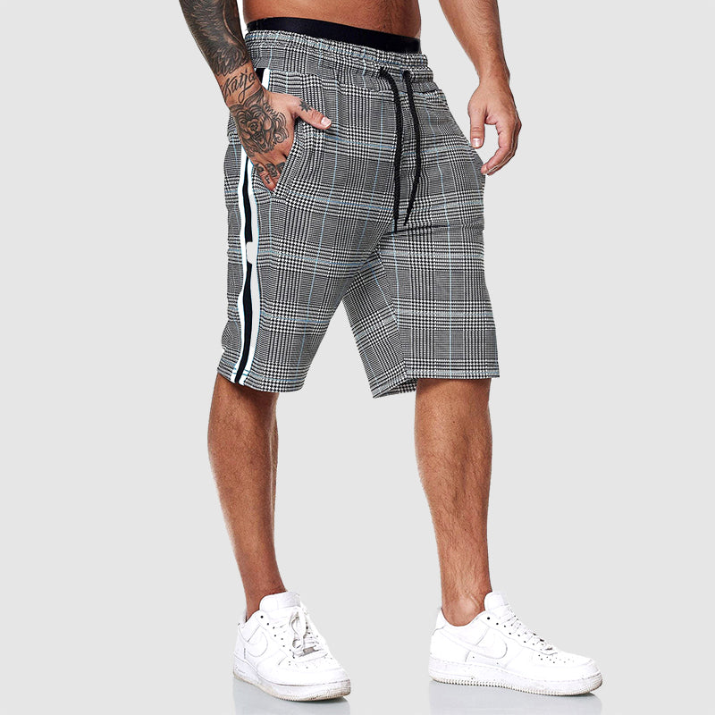 Men's drawstring checkered shorts with elastic waistband-2