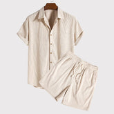 Men’s Short-Sleeve Button-Up Shirt & Drawstring Shorts – Lightweight Breathable Set-1