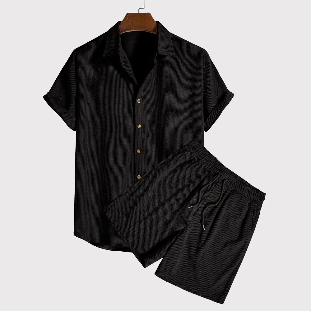Men’s Short-Sleeve Button-Up Shirt & Drawstring Shorts – Lightweight Breathable Set-2
