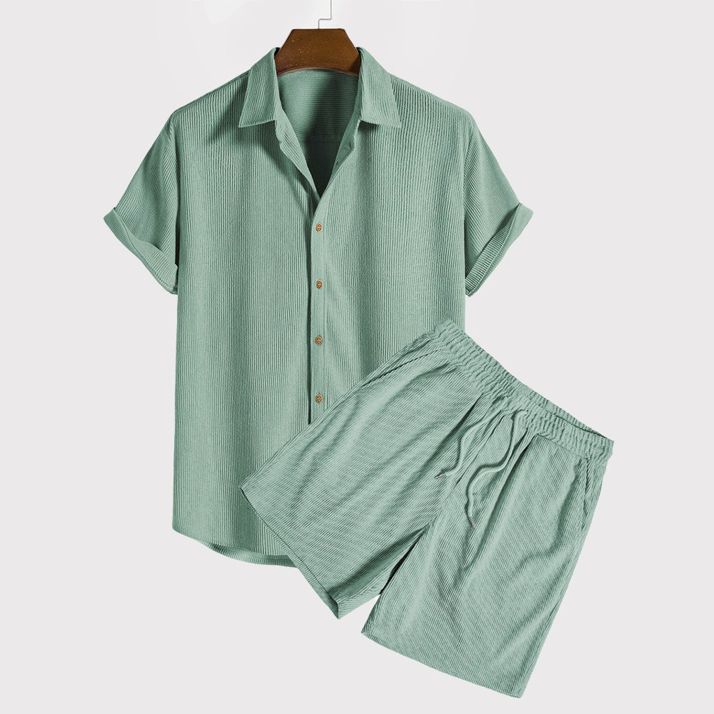 Men’s Short-Sleeve Button-Up Shirt & Drawstring Shorts – Lightweight Breathable Set-3
