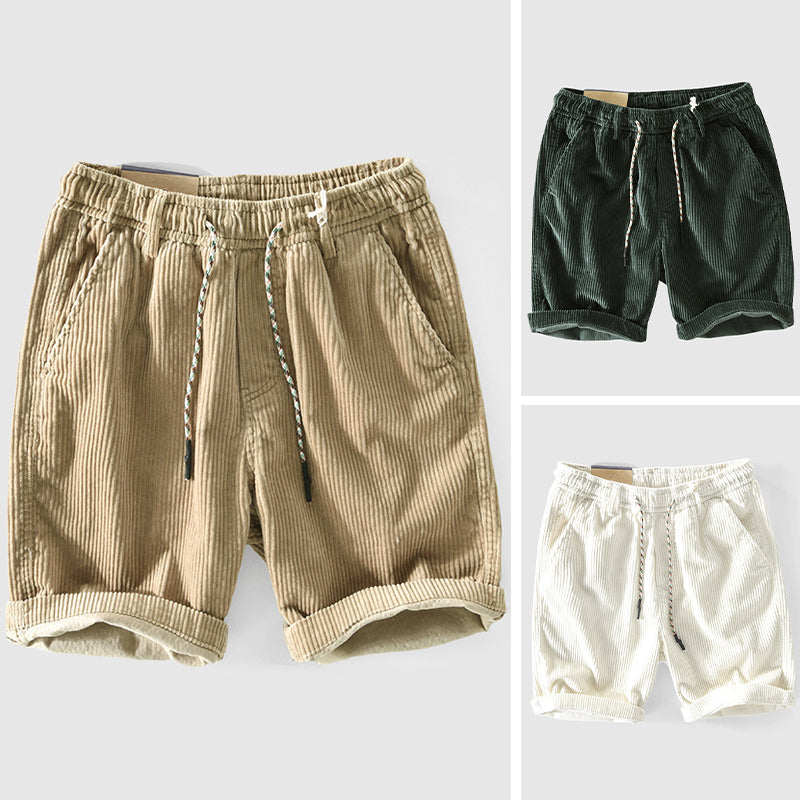 Men’s Corduroy Shorts - Lightweight Breathable - Elastic Waist - Rolled Hem Casual Wear-4