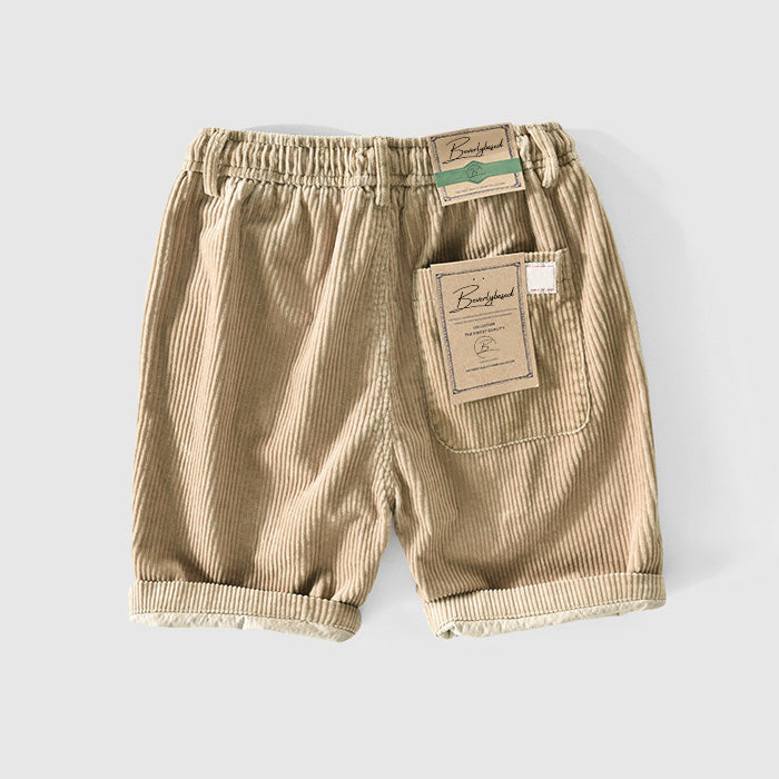 Men’s Corduroy Shorts - Lightweight Breathable - Elastic Waist - Rolled Hem Casual Wear-5