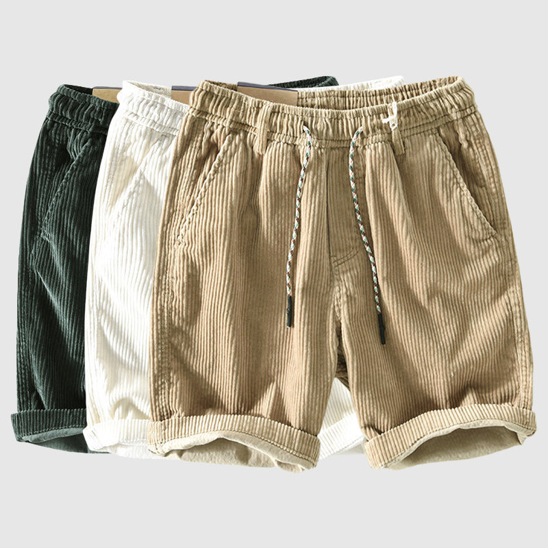 Men’s Corduroy Shorts - Lightweight Breathable - Elastic Waist - Rolled Hem Casual Wear-6